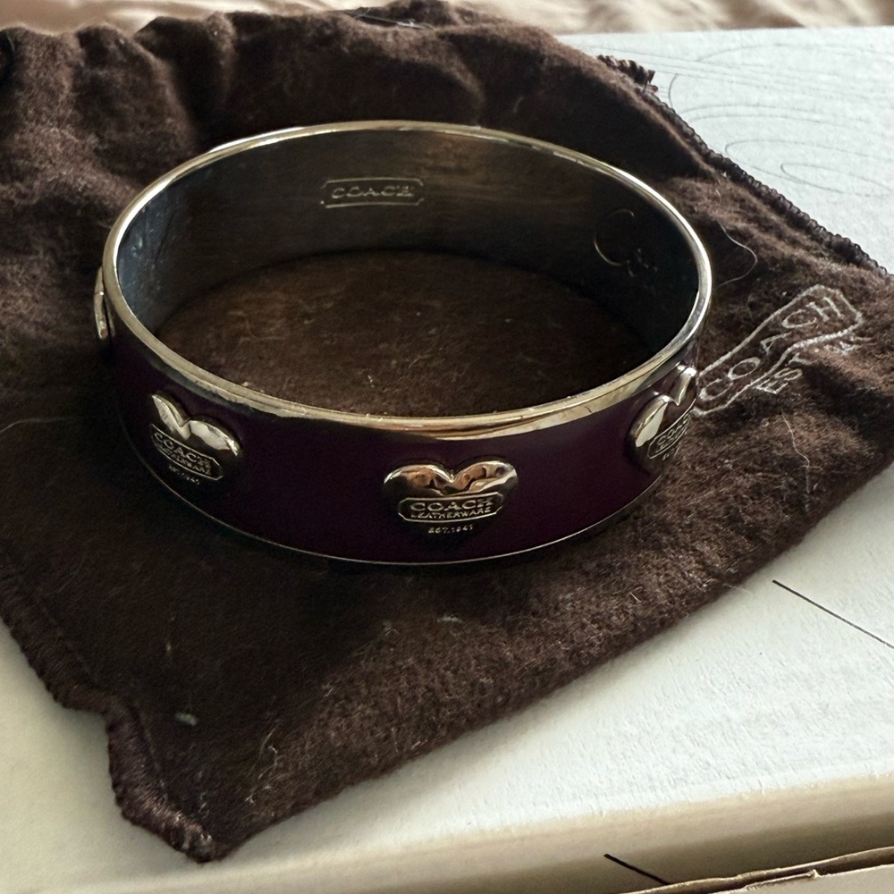 NWOT vintage COACH dark purple bangle with silver hearts - Picture 4 of 4